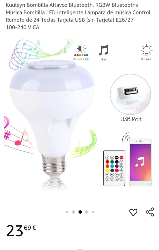 Bombilla LED inteligente con altavoz, bluetooth...
