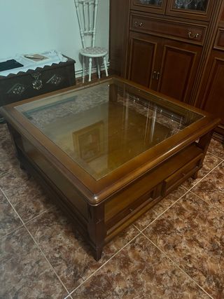 Mesa centro madera cristal