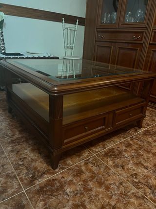 Mesa centro madera cristal