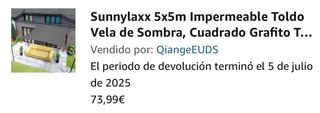 Toldo Vela Sunnylaxx 5x5m Impermeable