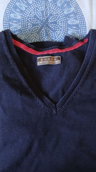 Maglione blu scollo a V donna