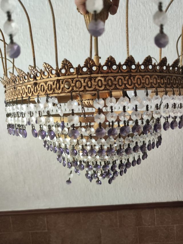 Lampara techo antigua dorada con cristales