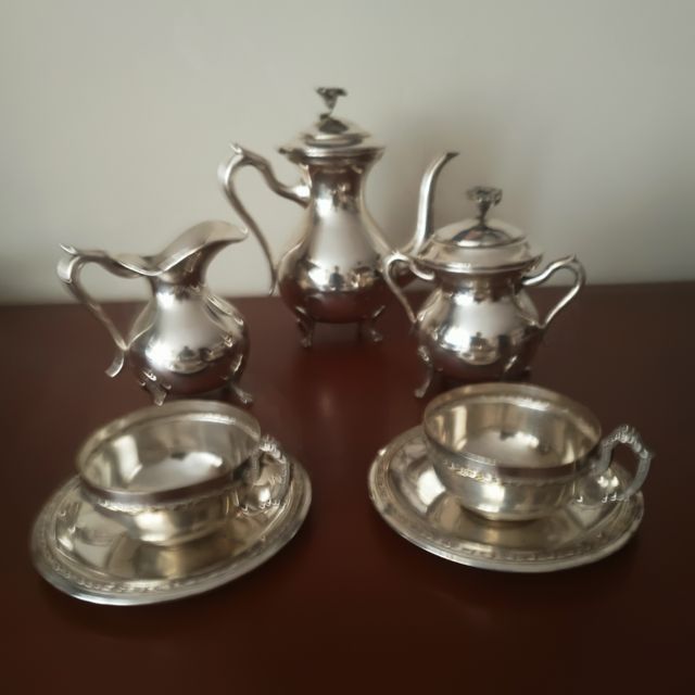 Juego té alpaca plateado antiguo