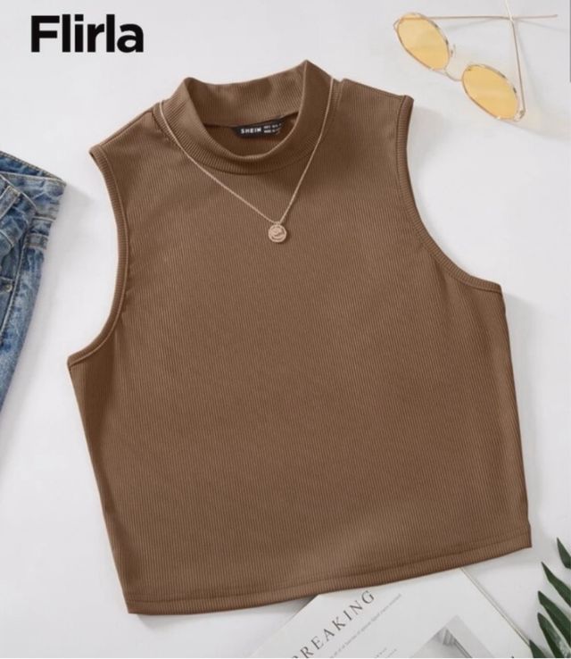 Tops de tirantes: marrón y naranja