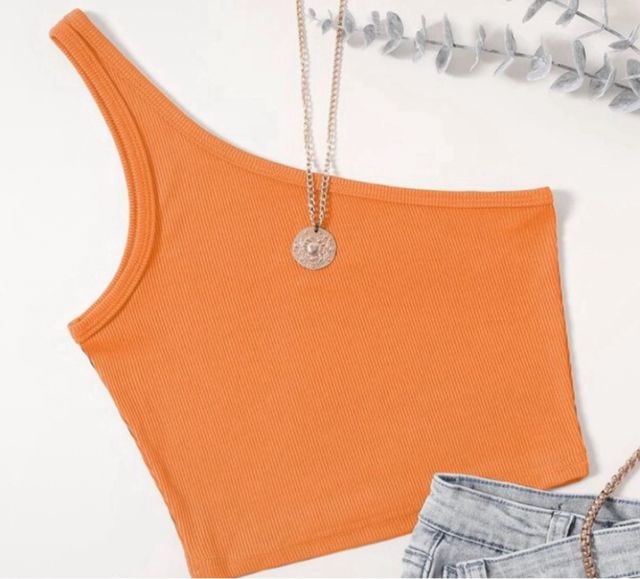 Tops de tirantes: marrón y naranja