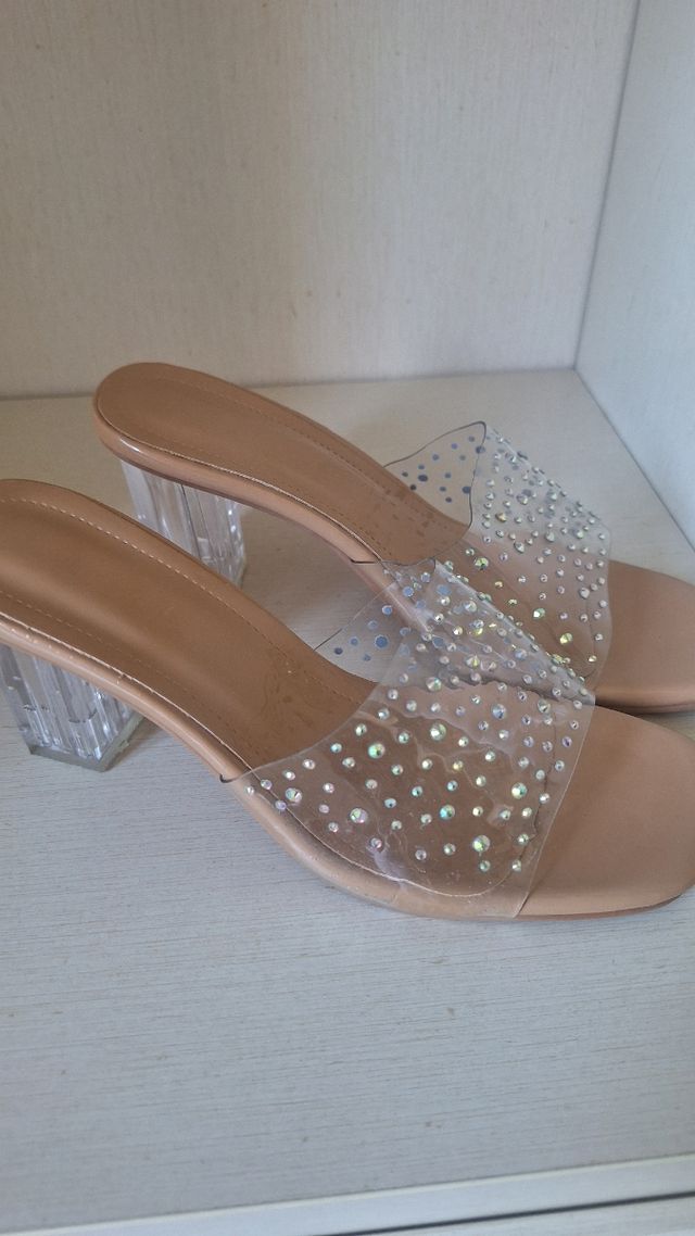 Sabot eleganti beige tacco trasparente 35