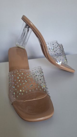 Sabot eleganti beige tacco trasparente 35