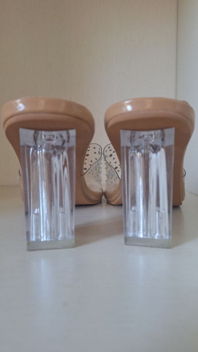 Sabot eleganti beige tacco trasparente 35