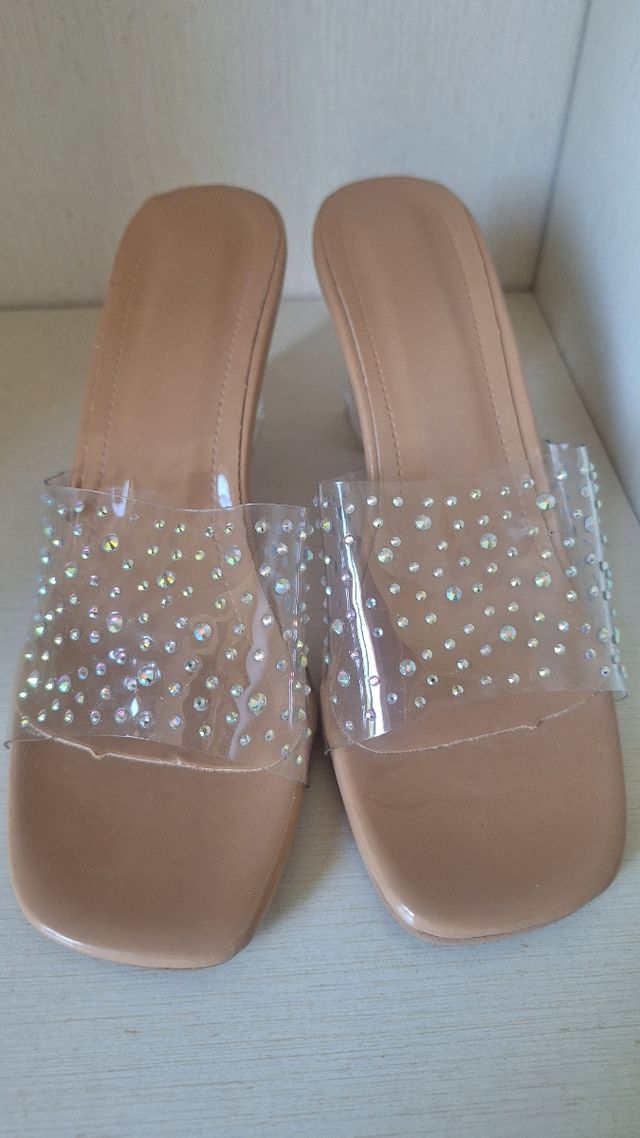 Sabot eleganti beige tacco trasparente 35