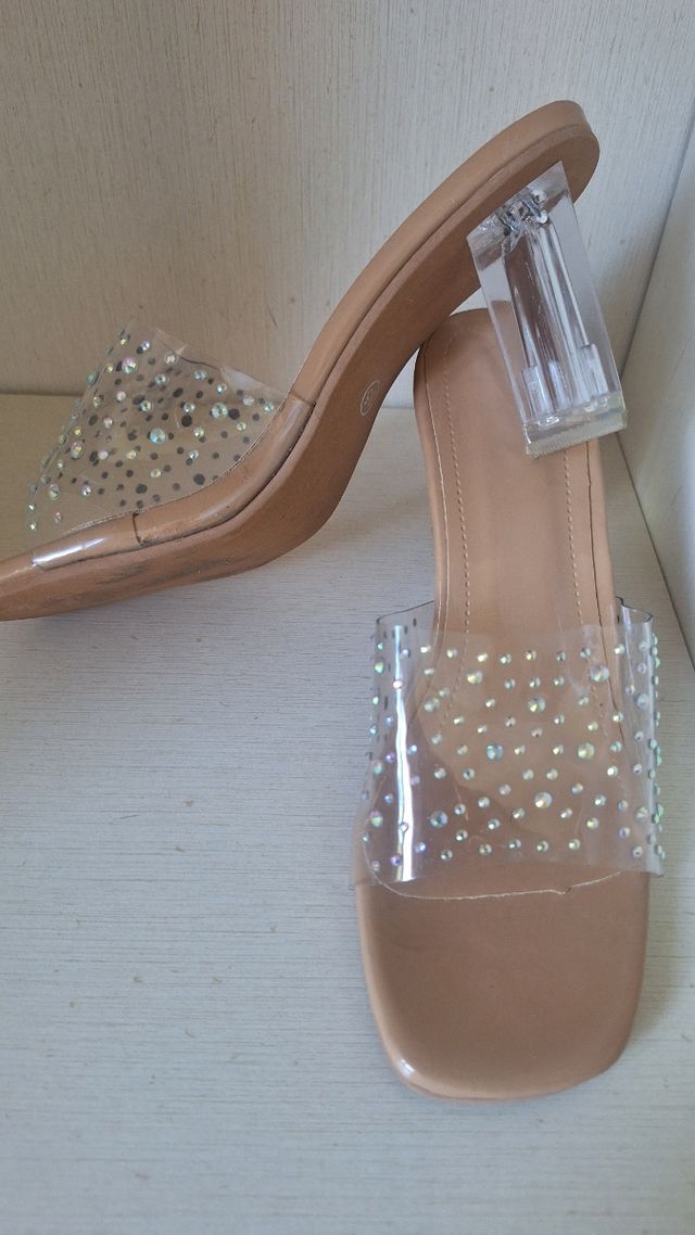 Sabot eleganti beige tacco trasparente 35