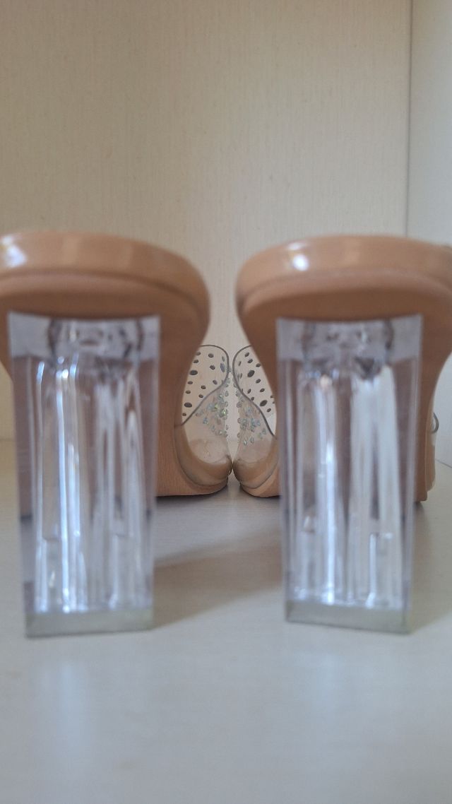 Sabot eleganti beige tacco trasparente 35