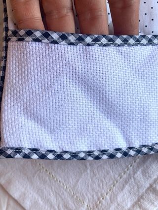 Guanto da forno cotone, blu e bianco da ricamare