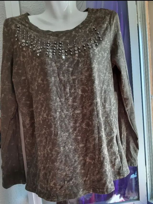 Jersey mujer verde oliva c/pedreria