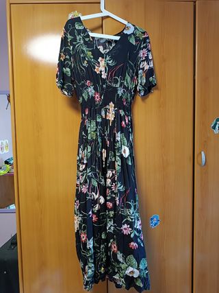 Vestido midi flores - Negro