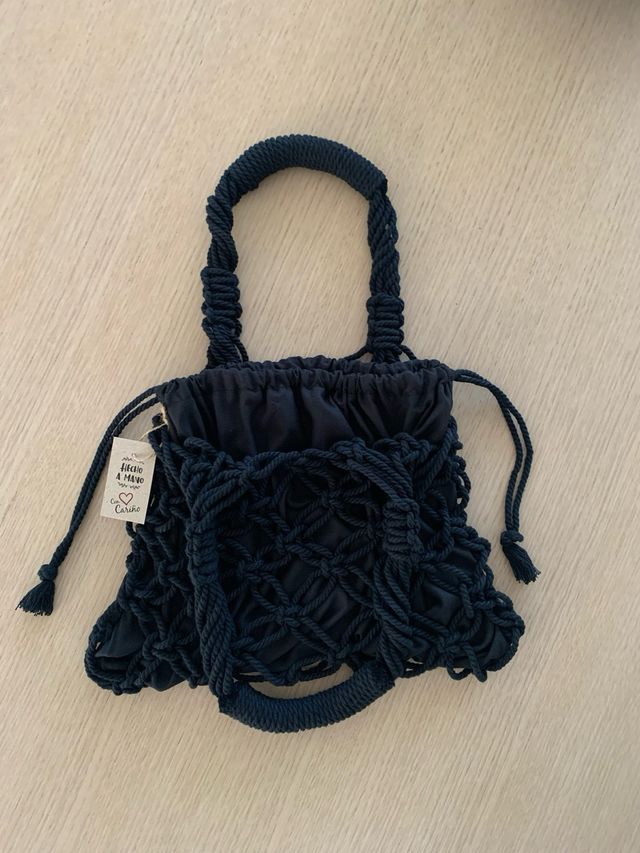 Bolso negro macramé hecho a mano
