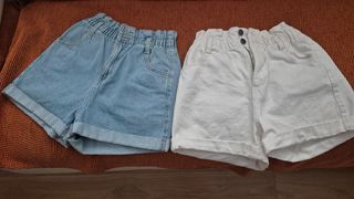 Shorts niña talla 32, cintura elástica azul/blanco