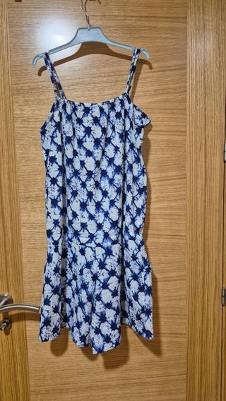 Mono corto niña talla 12 - Azul y blanco