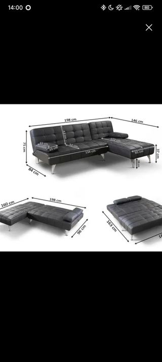 Sofá cama 2 plazas - Piel sintética negra