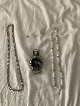 Collar, reloj y pendientes plata