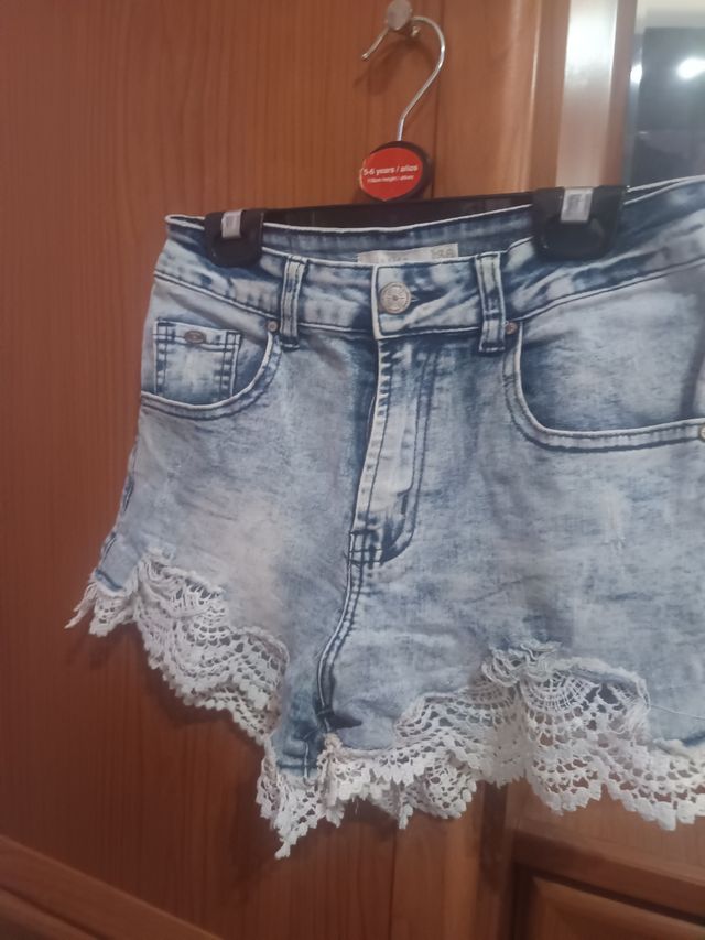 Shorts niña denim- encaje, T-S