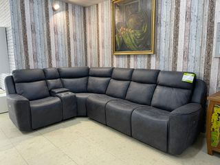 Sofá rinconera de piel gris ZEKI- Nuevo