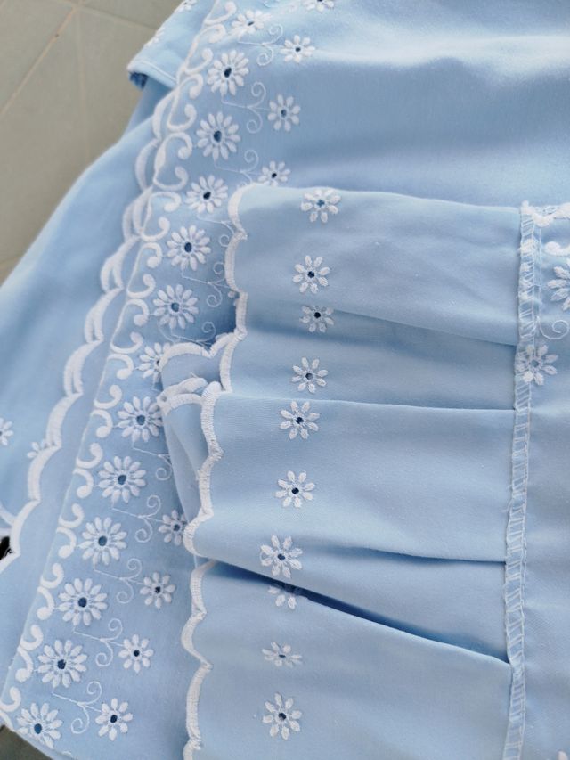 Colcha Bordada Azul - Vintage 