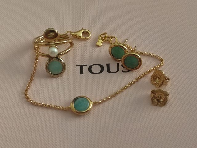 Conjunto Tous plata vermeil oro 18K y amazonita