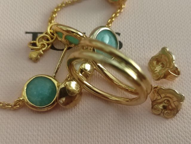 Conjunto Tous plata vermeil oro 18K y amazonita