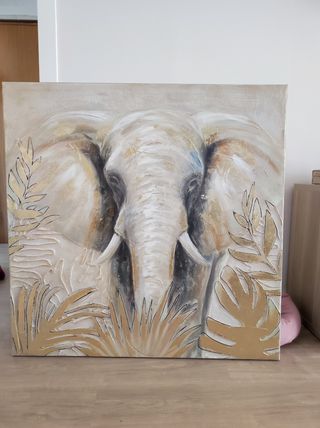 Cuadro Elefante Beige y Dorado