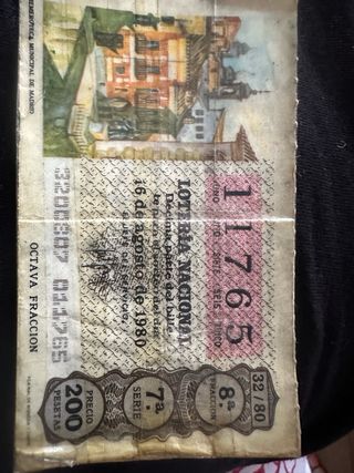 Décimo Lotería Nacional 16/08/80