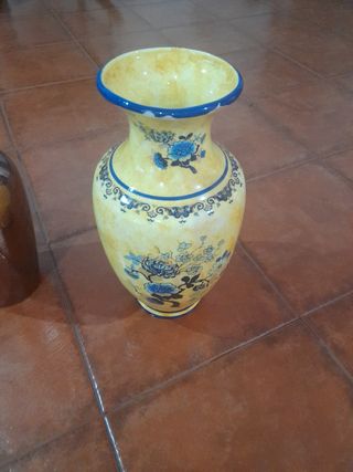Jarrón Cerámica Azul y Amarillo