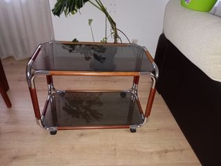 Mesa centro vintage - cristal y madera