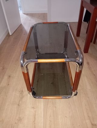 Mesa centro vintage - cristal y madera