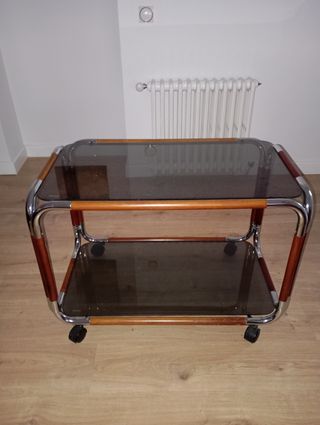 Mesa centro vintage - cristal y madera