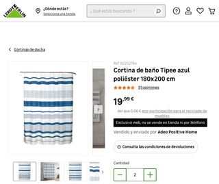 Cortina ducha Tipee 180x200cm (nueva, sin abrir)