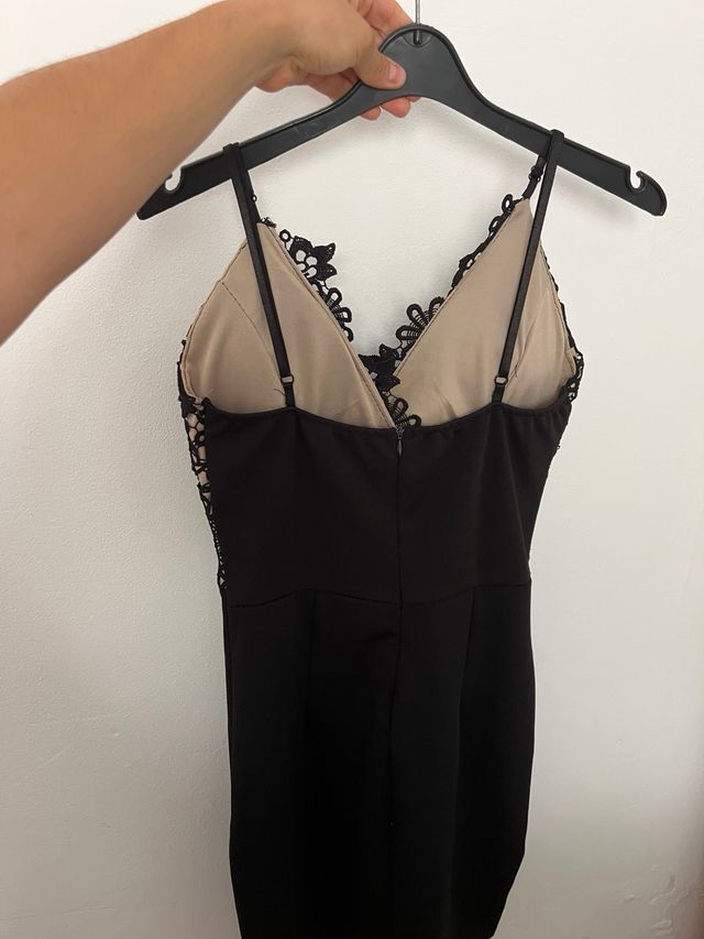 Vestido encaje negro-beige