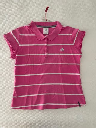 Polo Adidas M rayas rosa-blanco