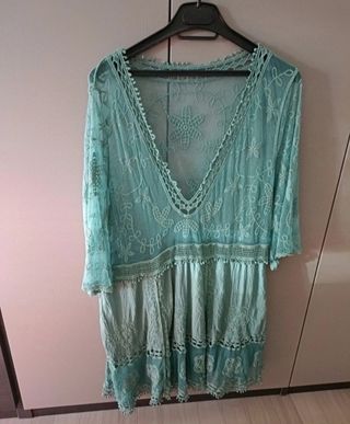 Vestido túnica verde agua