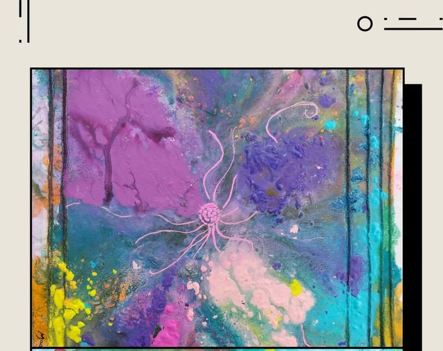 Cuadro en acrílico multicolor "vida en el jardín"