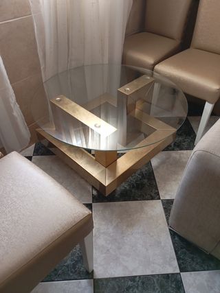 Mesa centro dorada cristal