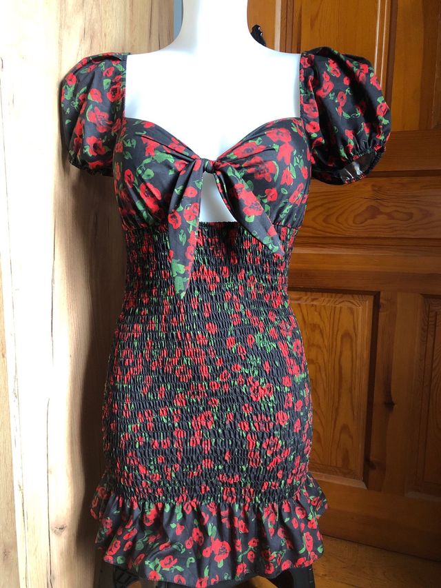 Vestido flores rojo-negro