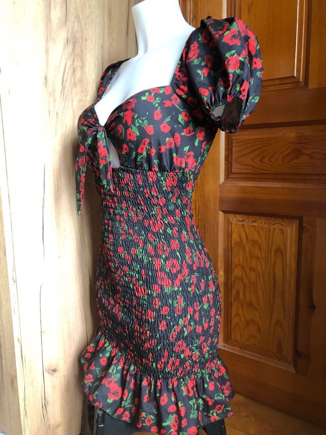 Vestido flores rojo-negro