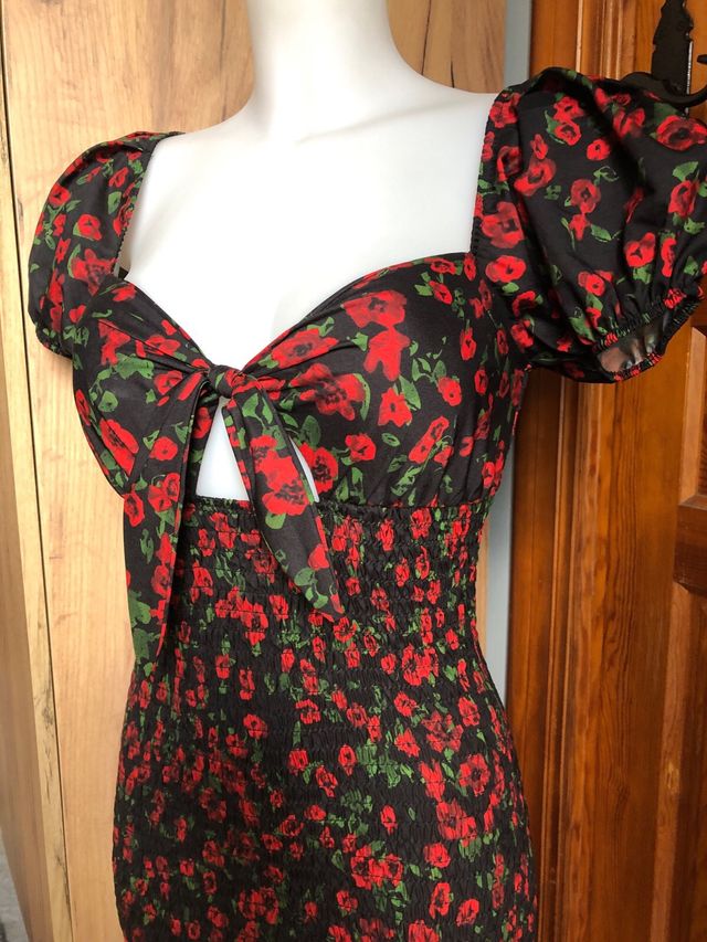 Vestido flores rojo-negro
