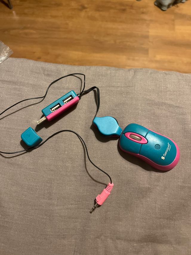 Ratón con USB, 2 puertos de USB y cable extensible