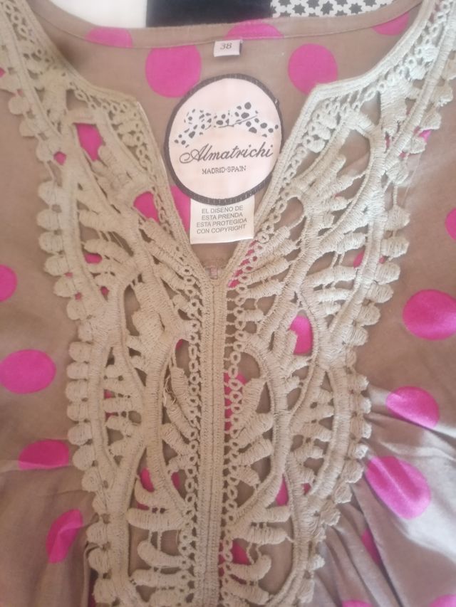 Top Almatrichi manga beige/rosa, talla M