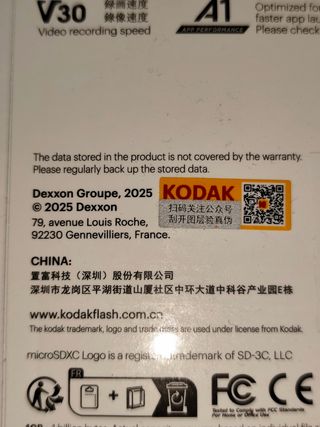 Tarjeta microSDXC Kodak 64GB UHS-I U3 V30 A1