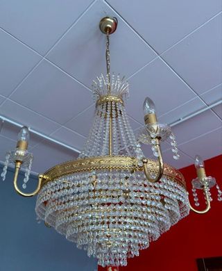 Lampara Cristal Dorada 6 brazos