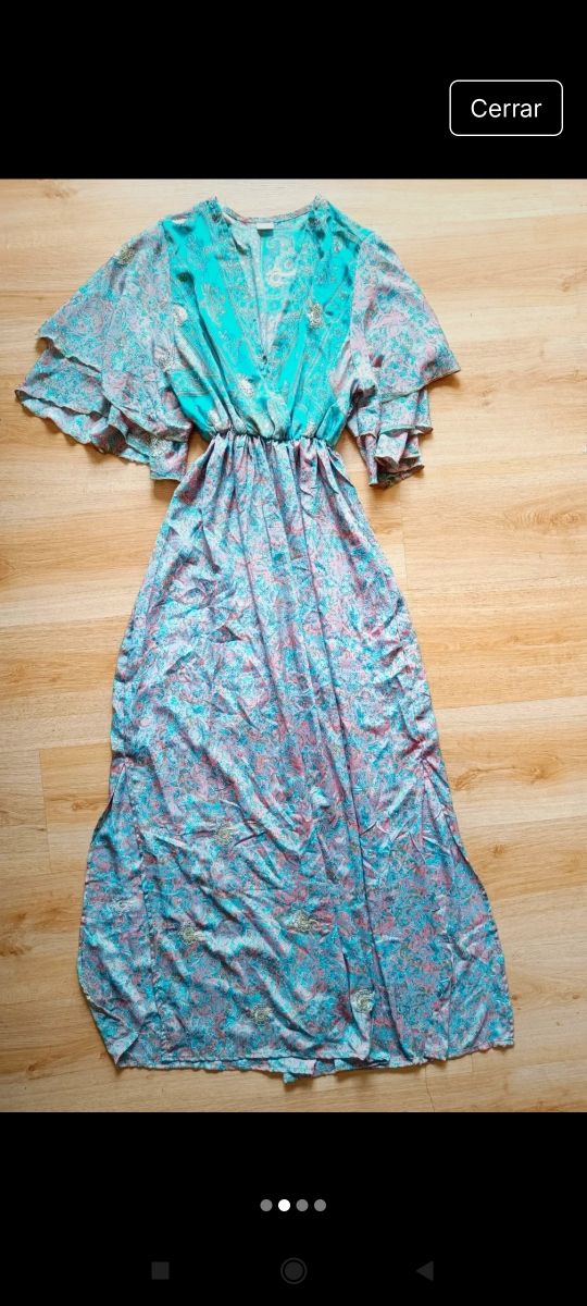 Vestido largo seda | Rosa y turquesa