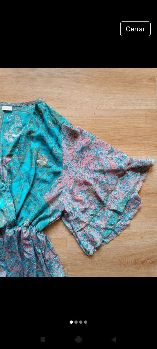 Vestido largo seda | Rosa y turquesa