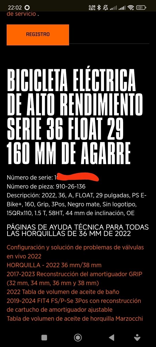 Horquilla Fox 36 Performance